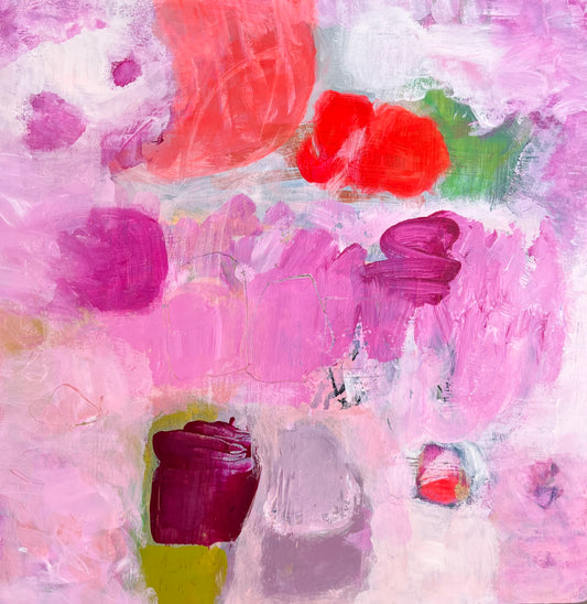 Cherry Blossoms - Original Painting on Wood - 8 x 8 inches