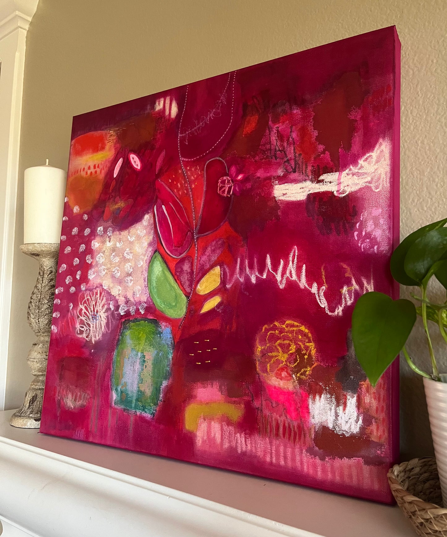 Bushel of Roses - Original Painting on Canvas - 20 x 20 inches