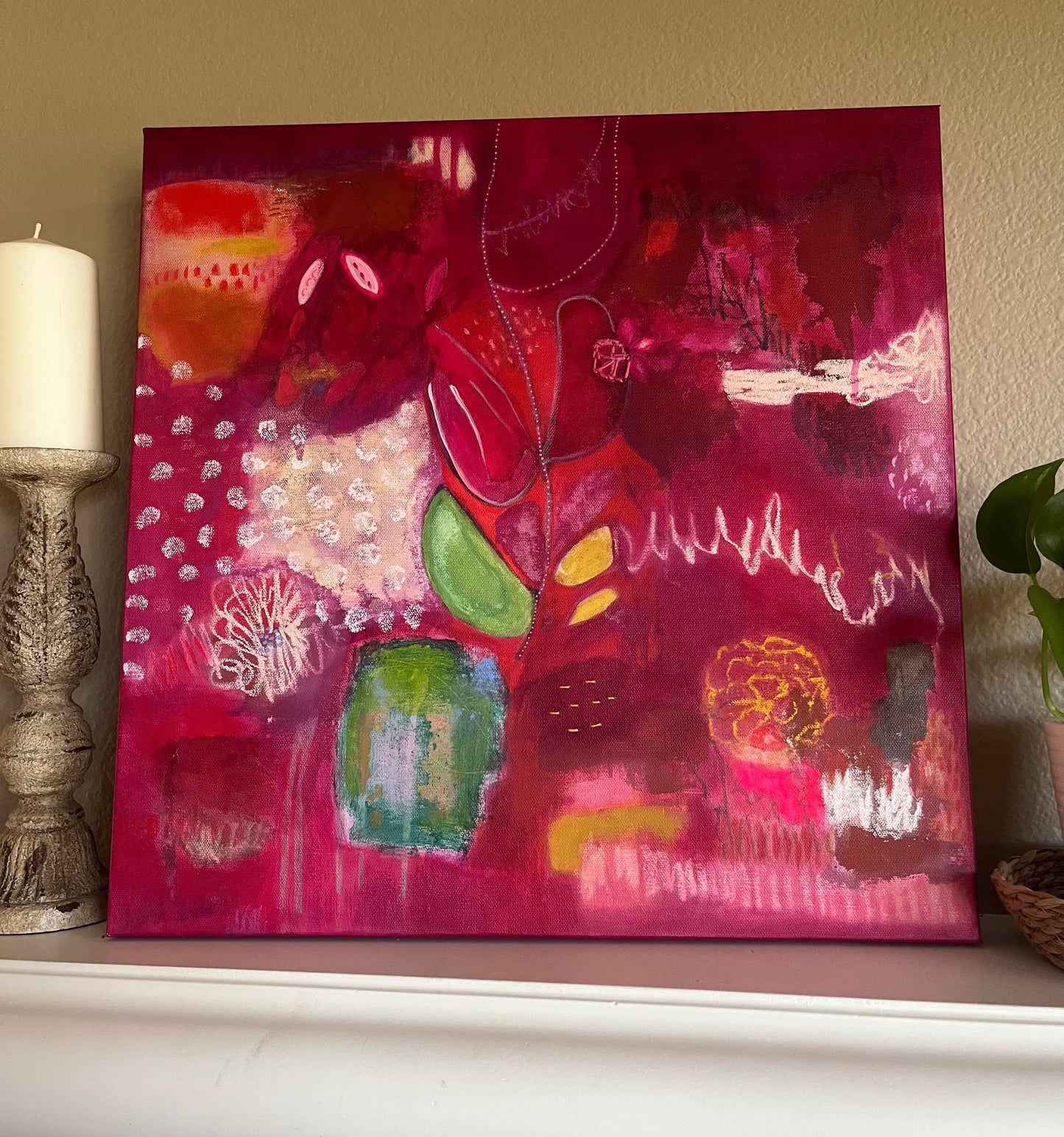 Bushel of Roses - Original Painting on Canvas - 20 x 20 inches